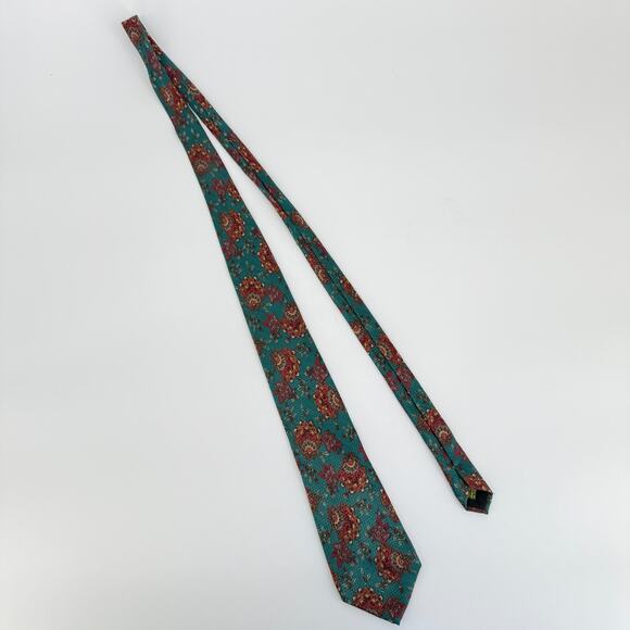 Vtg Club Room Italy Silk Tie Handmade Teal Red Paisley Floral Print Mens Necktie - Picture 2 of 7